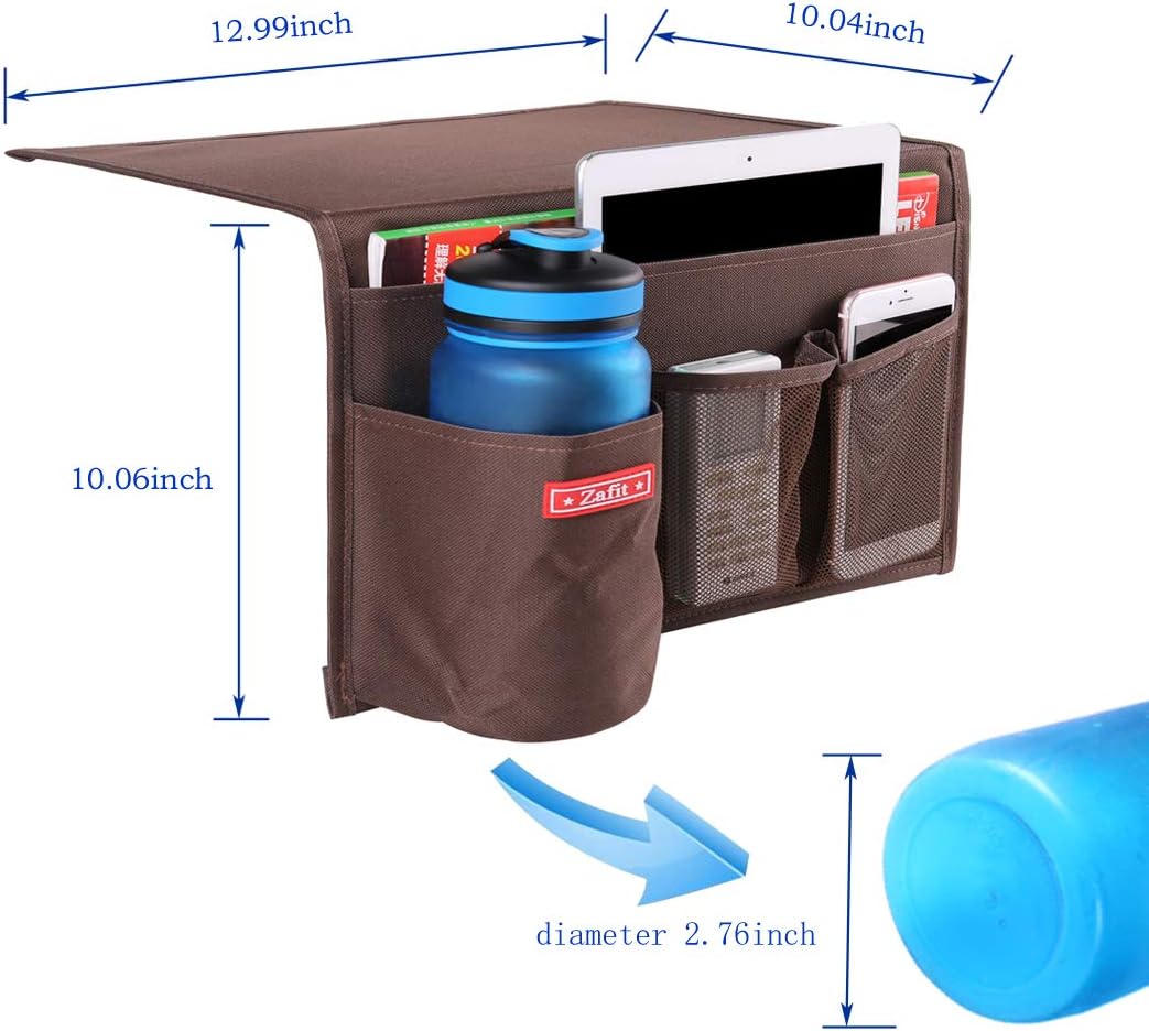 Bedside Storage Organizer - Table Cabinet Organizer Caddy for Remotes, Phone, Glasses (4 Pockets - Coffee)