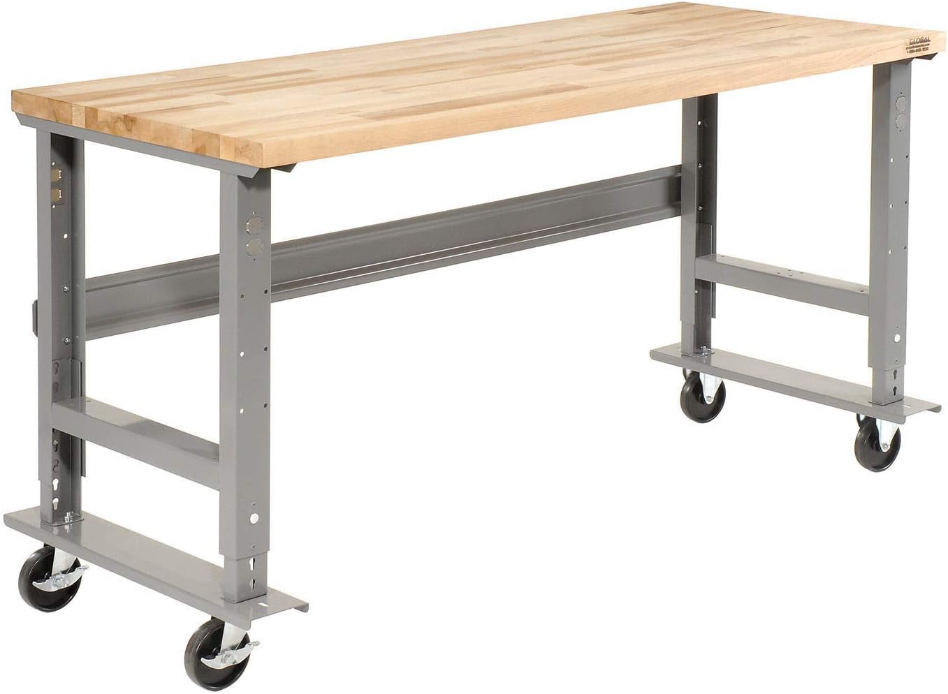 Global Industrial Mobile Adjustable Height C-Channel Leg Workbench, Maple Butcher Block Square Edge, 60" Wx30 D, Gray