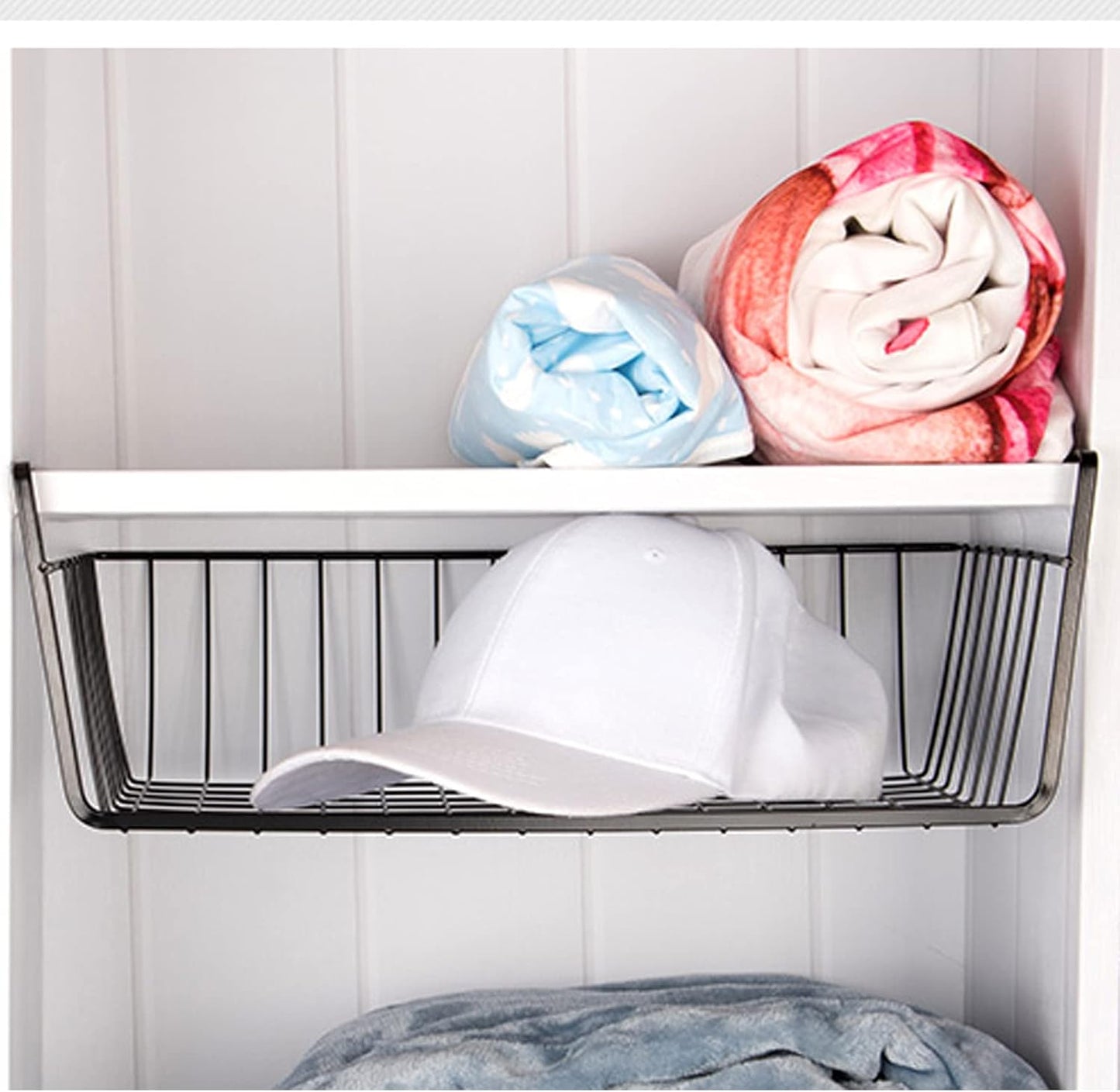Undershelf Wire Storage Basket, Household Metal Hanging Bin Slides for Space Saving for Kitchen Pantry Bookshelf (Small, 2 PCS)