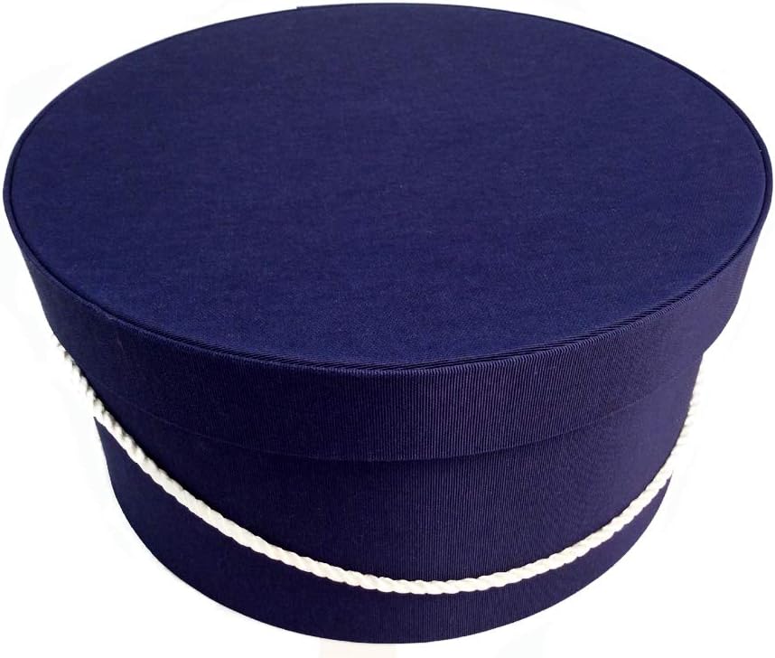 Sarah's Hat Boxes Classic Navy Hat Box – 21.5" x 11.5" (Dia. x Ht.) Handmade in USA – Odorless Non-Toxic Adhesive, Cording Handle – Premium Storage for Hats & Accessories