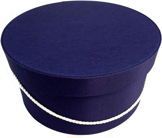 Sarah's Hat Boxes Classic Navy Hat Box – 21.5" x 11.5" (Dia. x Ht.) Handmade in USA – Odorless Non-Toxic Adhesive, Cording Handle – Premium Storage for Hats & Accessories