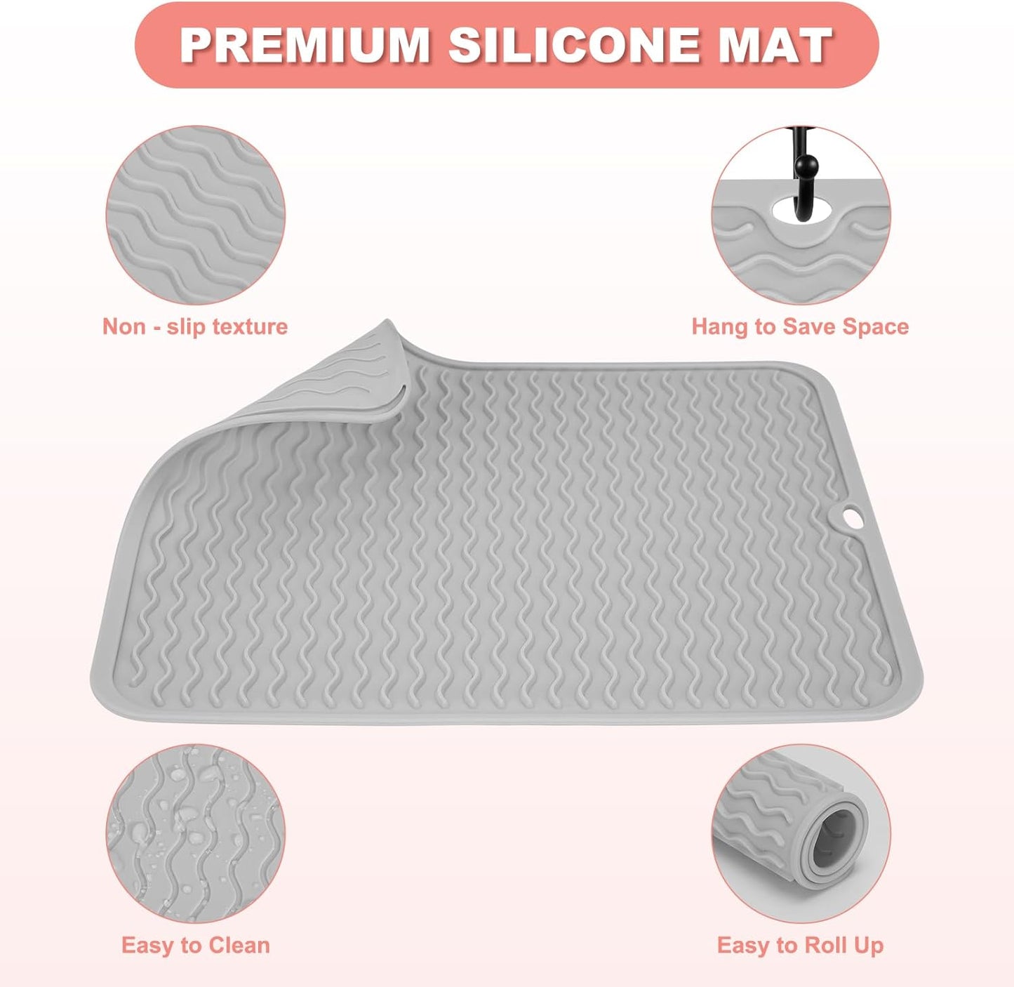 Oversize Silicone Heat Resistant Mat for Curling Irons, Hair Straighteners, Flat Irons and Hot Hair Styling Tools, Portable Wrap Pad Cover for Vanity, Travel, Salon(14.2" x 11.0")