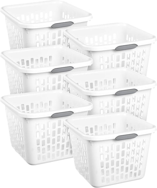 Sterilite 6-Pack 1.5 Bushel Capacity Square Laundry Basket, White – Plastic Clothes Hamper Storage with Ventilated Rectangular Holes & Large Comfort Grip Handles for Easy Carry