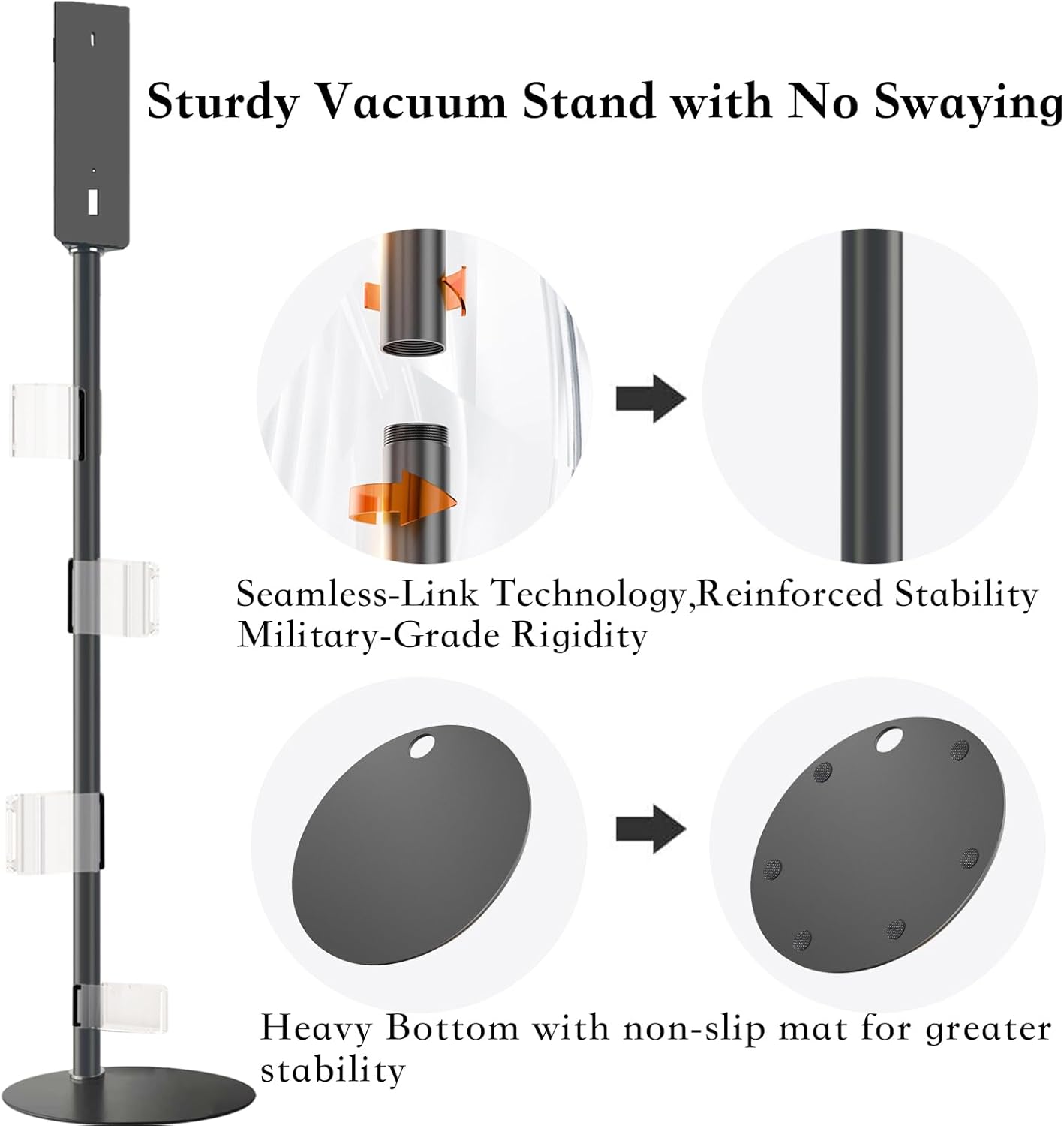Height-Adjustment Vacuum Stand for V7/V8/V9/V10/V11/V12/V15/Gen5,Pure Metal Storage Holder with 4 Secure Clips &Max 9 Accessories,Includes Trigger Lock Easy-Access Storage Docking Station