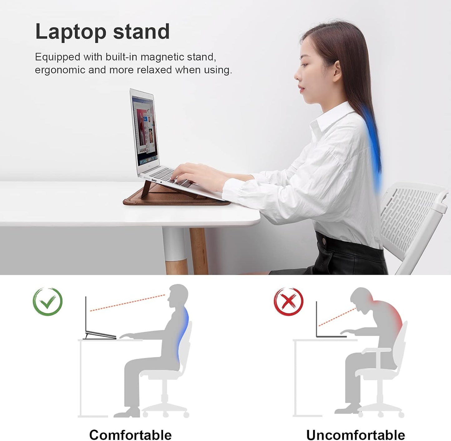 Nillkin Laptop Sleeve 15.6 inch, MacBook Sleeve with Adjustable Stand & Mouse Pad, 2 Stand Modes, 15 inch Laptop Case, Slim MacBook Accessories for Samsung/Surface/Chromebook/HP 13-15.6 inch, Brown