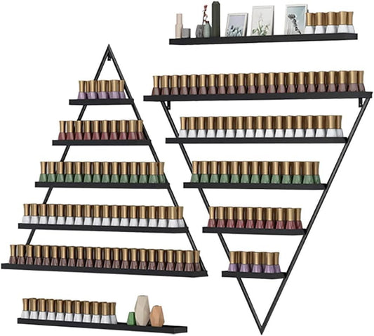 Wall Mounted Shelf Nail Polish Bottle Display Rack, Triangular Essential Oil Perfume Storage Rack, Multifunctional Hanging Salon/Beauty/Nail Shop Organizer Perfume Holder(Size:4,Color:Black)