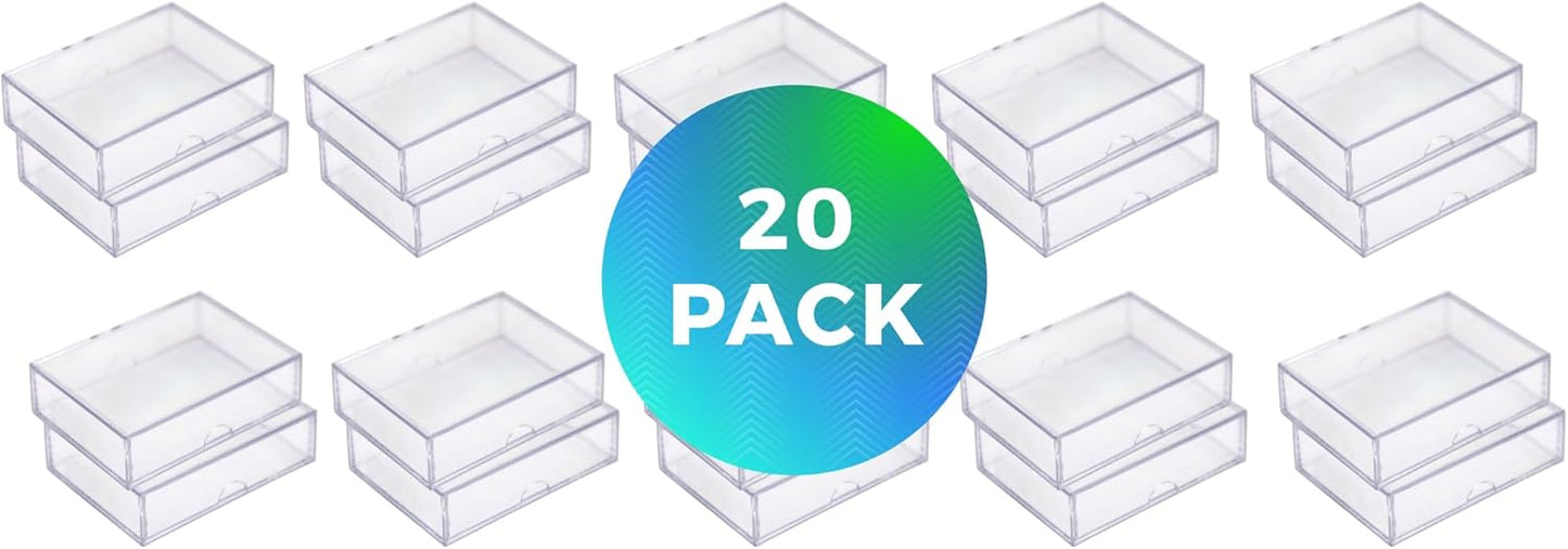 20 Pack Clear Acrylic Card Storage Boxes with Lids – 3 1/2" L x 2 1/2" W x 1" H Baseball Card Storage Box, Sports Card Boxes, Magic Card Storage Box and Playing Card Case – Made in USA