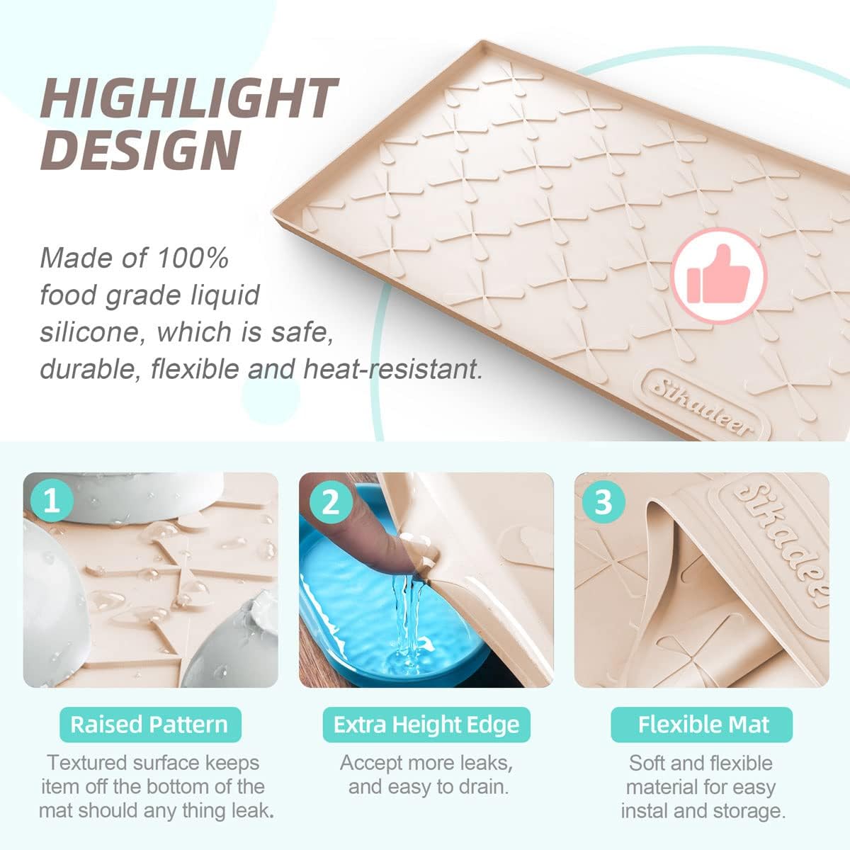 SIKADEER 34" x 22" Under Sink Mat Waterproof, Silicone Mat Kitchen Drawer Shelf and Cabinet Liner, Sink Protector for Kitchen Organizers and Storage, Boot Tray Pet Food Mats