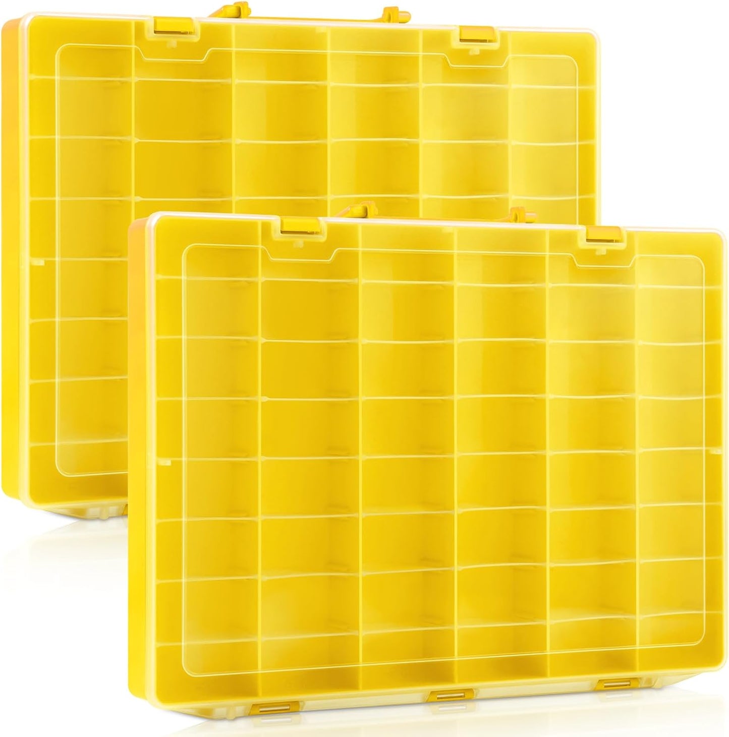 Juexica 2 Pcs Large 48 Grids Plastic Storage Bead Organizer Box, Tackle Box, Compartment Organizer Container with Adjustable Dividers for Jewelry Art Crafts Toys Screw Small Parts(Yellow)