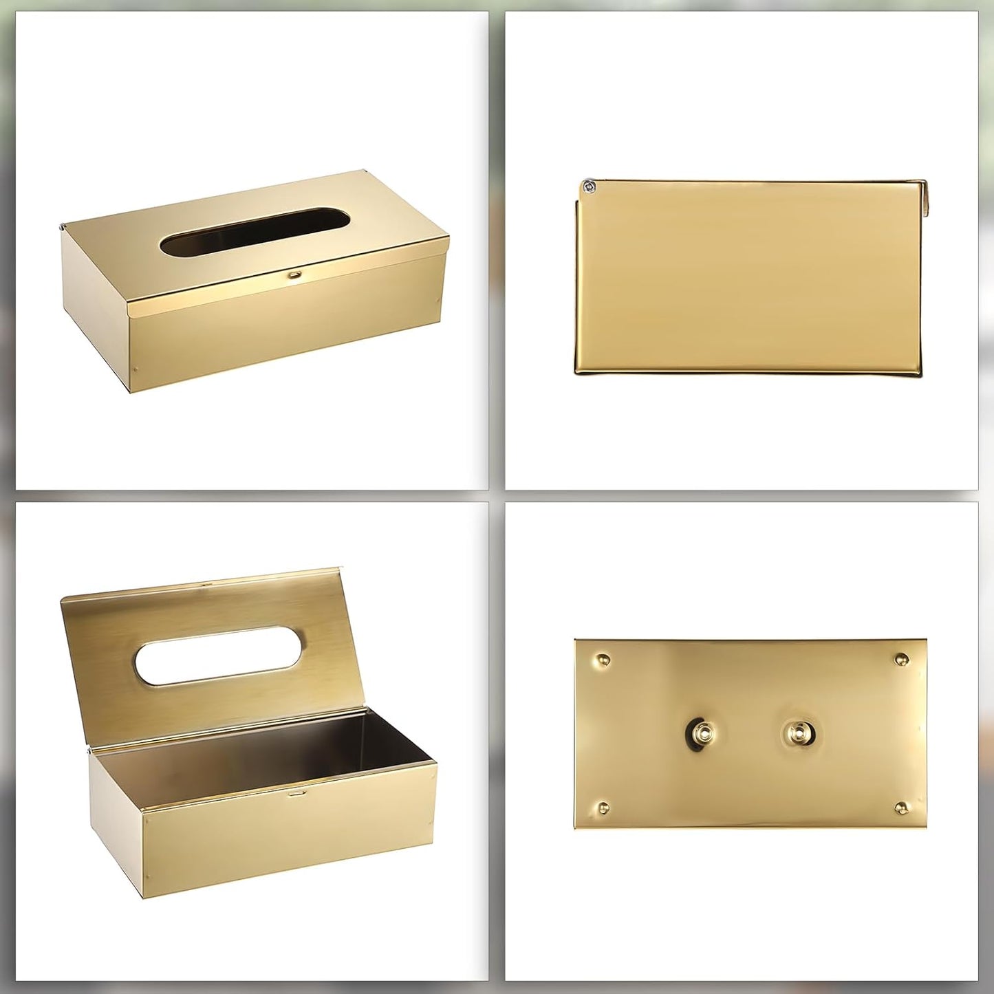 Sumnacon Tissue Box Cover Rectangle Stainless Steel Tissue Box Stylish Tissue Box Holder, Modern Tissue Cover for Bathroom Toilet Bedroom Living Room Kitchen Table Desk Office, Gold