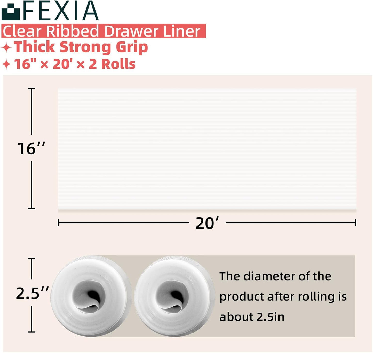 FEXIA Shelf Liners for Kitchen Cabinets Non-Slip Drawer Liner 16 Inches x 20 FT Waterproof & Oil-Proof Non Adhesive Durable Material Fridge Liner for Shelves (2 Rolls)