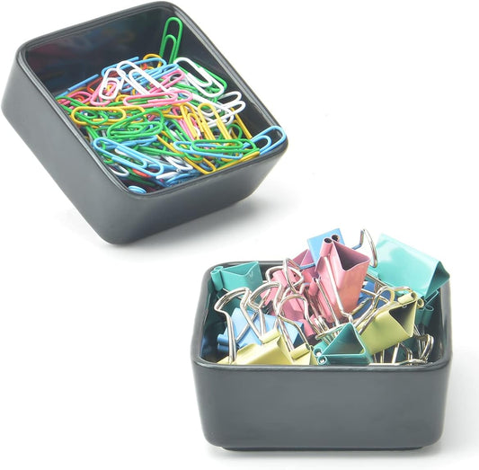 2 PCS Ceramic Paper Clip Organizer, Square Dispenser for Desk, Binder Clip Holder and Bobby Pin Holder, Compact Office Gift, Black