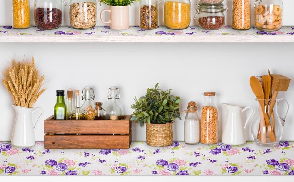 2 Rolls 12" W x 120" L Floral Drawer and Shelf Liner for Cabinets, Non-Adhesive Strong Grip Non-Slip Flower Shelf Cabinet Kitchen Shelf Liners for Kitchen Cabinets