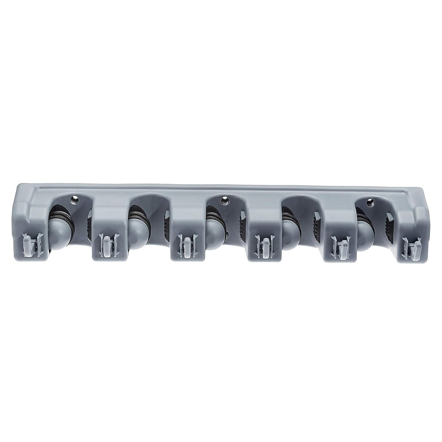 Amazon Basics Rectangular Heavy Duty, Wall Mount Storage Broom, Mop Holder or Tool Organizer with Hooks and Slots for Home, Garage, Garden, Laundry, or Kitchen, 2.36 x 16.9 x 3.35 in, Gray