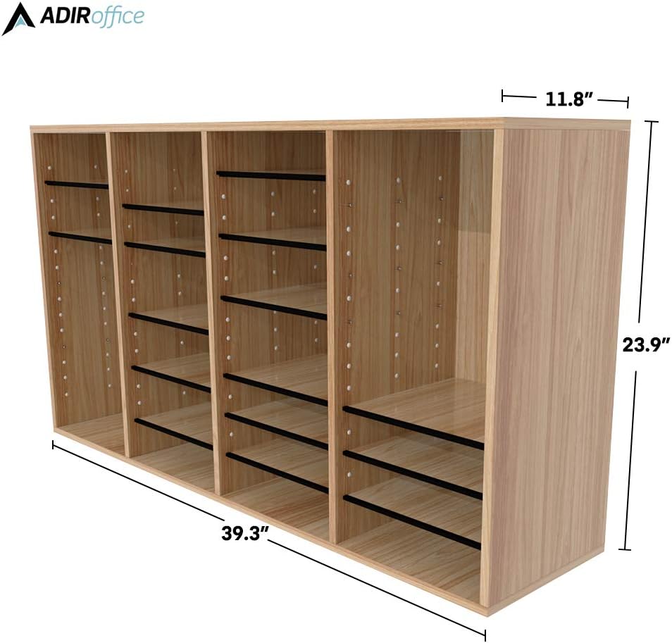 AdirOffice Wooden Adjustable Literature Organizer, 36 Compartment Office Mailbox, or Classroom Literature Organizer, Medium Oak