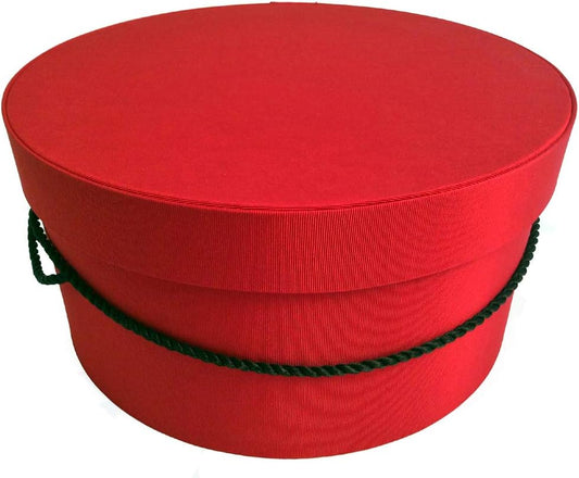 Sarah's Hat Boxes Classic Red Hat Box – 21.5" x 11.5" (Dia. x Ht.) Handmade in USA – Odorless Non-Toxic Adhesive, Cording Handle – Premium Storage for Hats & Accessories