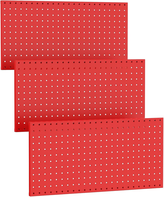 TORACK 3 PCS Metal Pegboard Panels(12x24 inch) for Wall Garage Tools Storage Pegboard System for Workbench, Modular Peg Board Tool Organizer Board Kit(Pack of 3, Red)