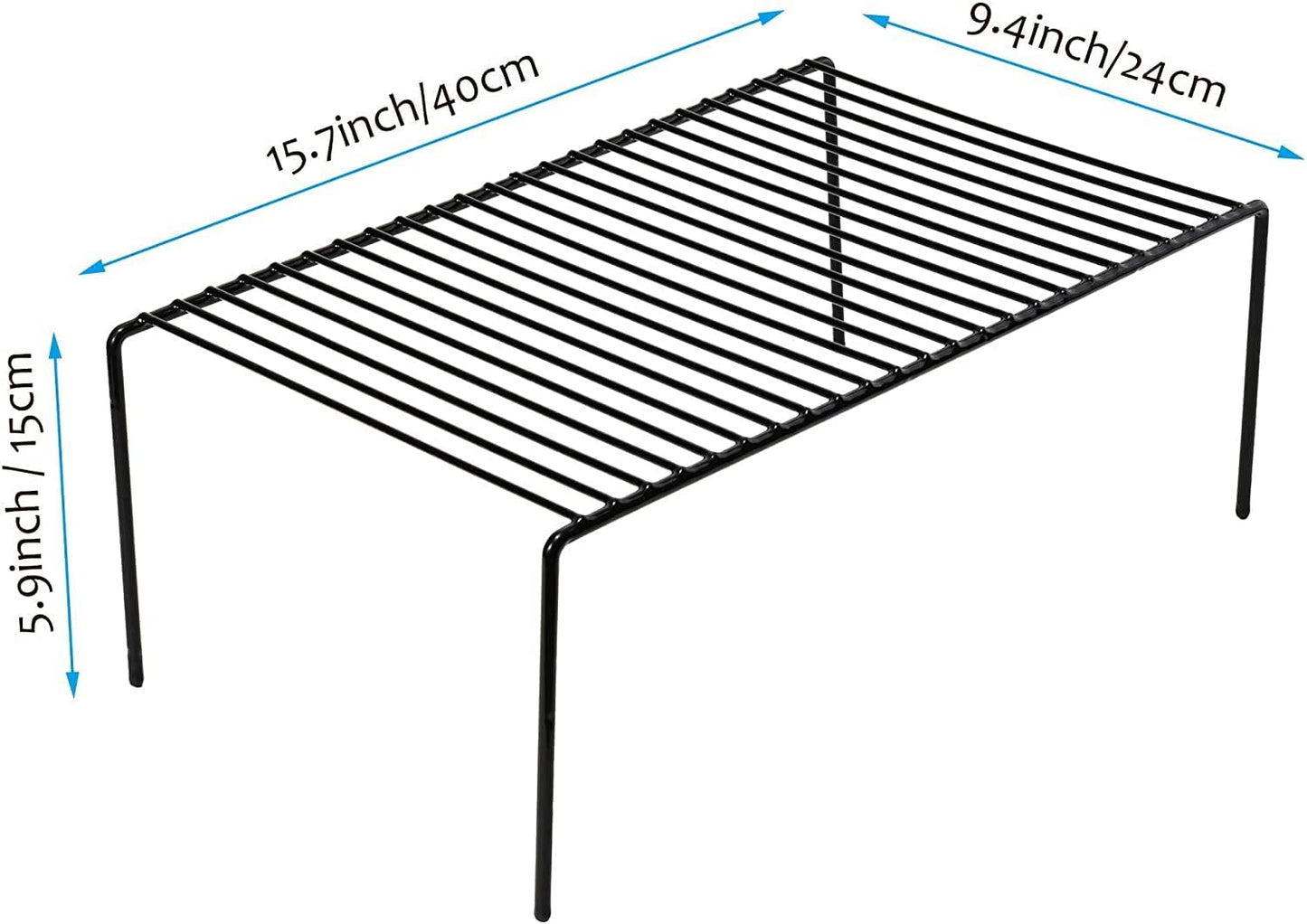 Kitchen Cabinet Shelf Organizer Set of 5, Large (15.7 x 9.4 inch) Metal Wire Pantry Storage Shelves, Dish Plate Racks for Cabinets, Freezer, Counter, Cupboard Organizers and Storage, Black