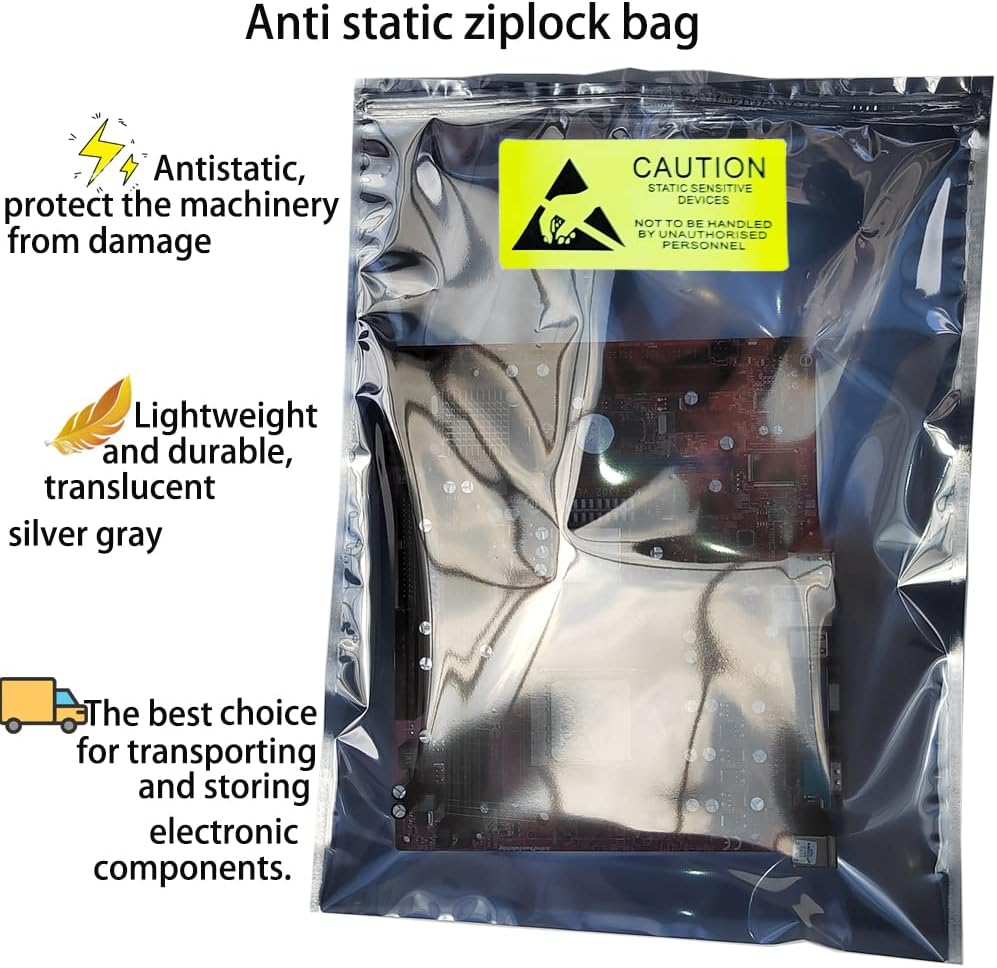 10pcs 11.8x15.7in/30x40cm Large Anti Static Bags with 10pcs Stickers, Premium Resealable Antistatic Bag,ESD Bags for Computer Electronic Devices Motherboard Anti Static