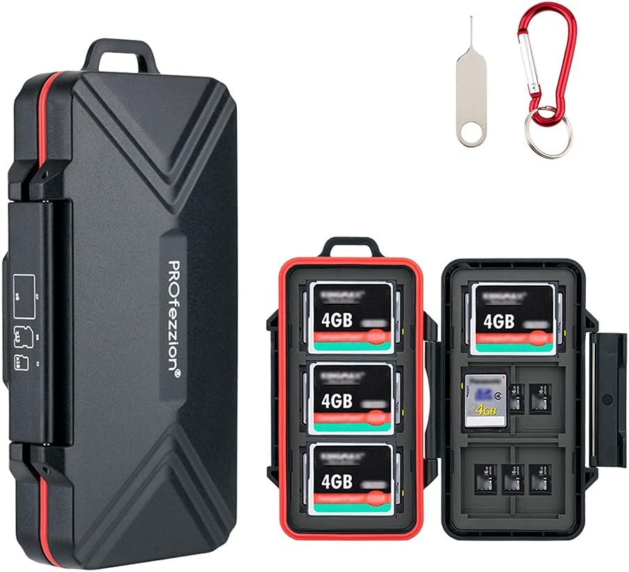 PROfezzion 36 Slots Memory Card Case, SD Card Holder for 12 SD/SDXC/SDHC & 18 Micro SD/TF & 6 CF/Cfast Cards, Water-Resistant & Anti-Shock Designed for SD Card Case with Rubber Interior, Black