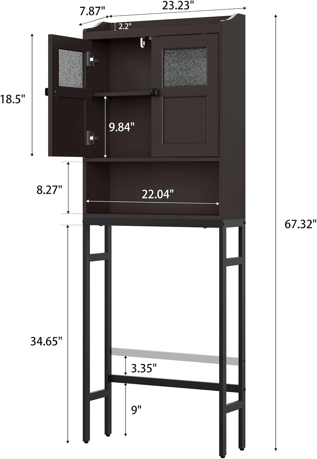 Over The Toilet Cabinet for Bathroom Storage, Over Toilet Storage Cabinet, Above Toilet Storage with 2 Doors and Adjustable Shelf Space Saver Cabinet Over Toilet Bathroom Organizer (Espresso)