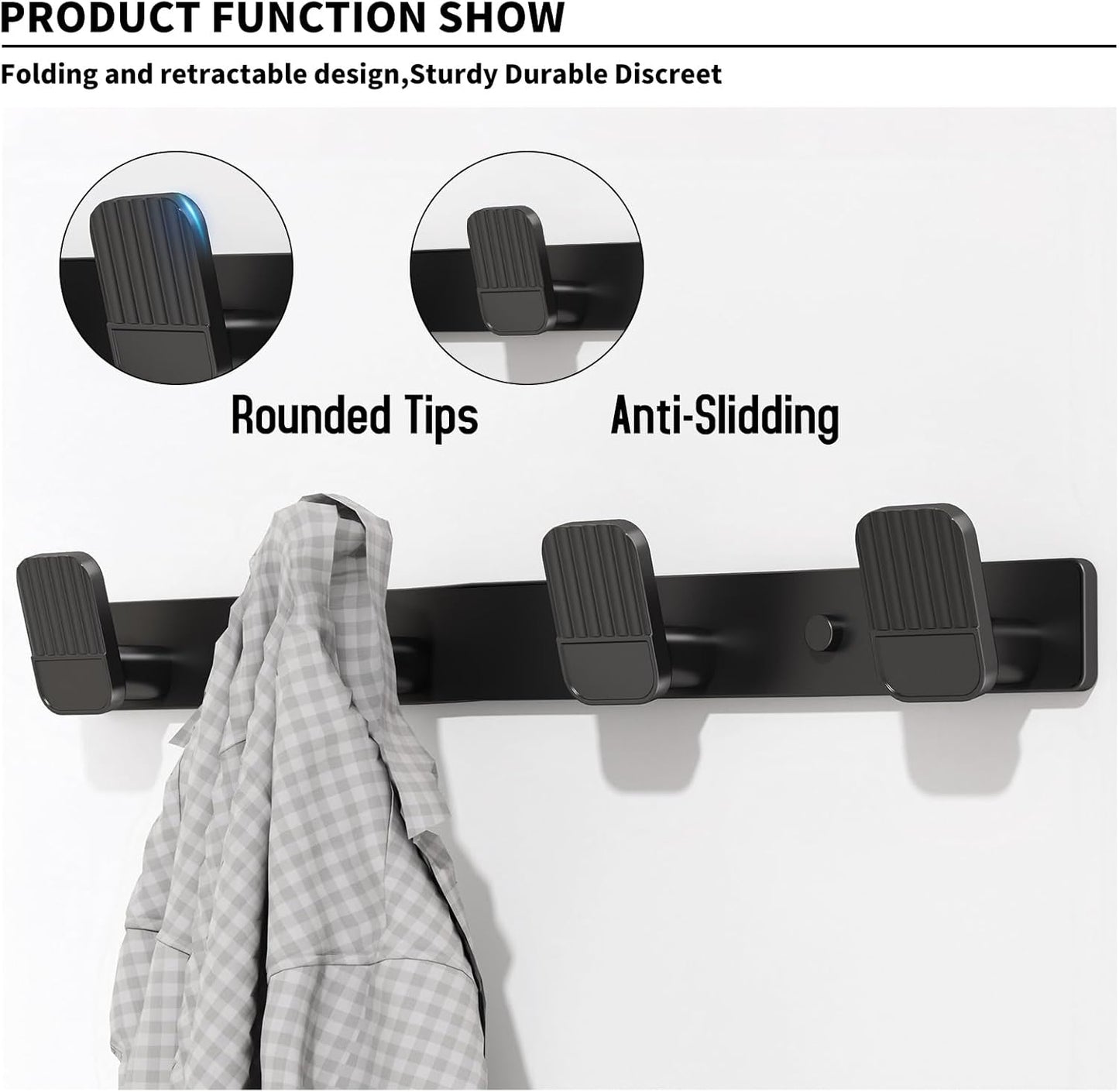 Coat Rack Wall Mount Coat Hooks - Black Hook Rack Wall Mount with 4 Hooks Aluminum Wall Rack Hooks for Hanging Coat Hat Bag Towel Hanger Rustproof Coat Holder