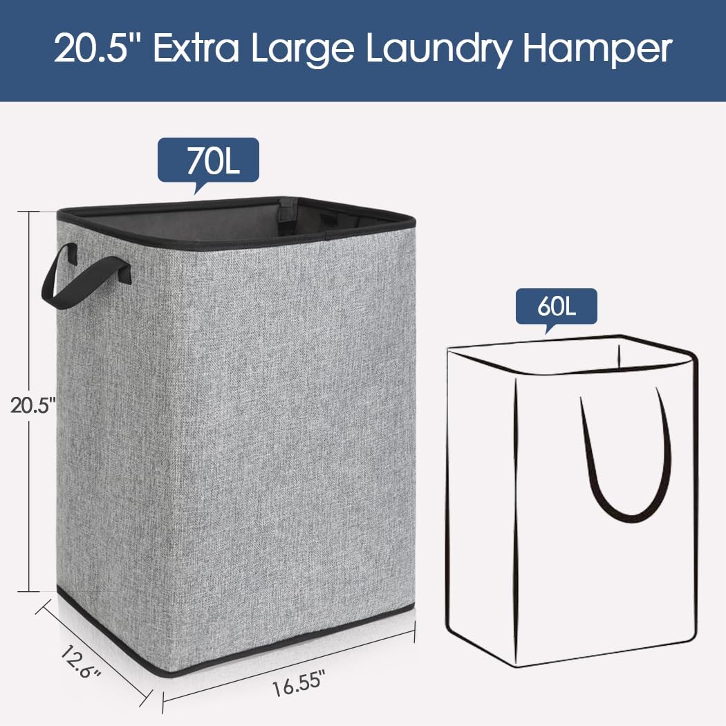 SNIGJAT Clothes Laundry Hamper for Bedroom, Lightweight Dirty Clothes College Hamper Collapsible for Small Space, Sturdy Laundry Basket with Handles for Bathroom Closet, 70 L