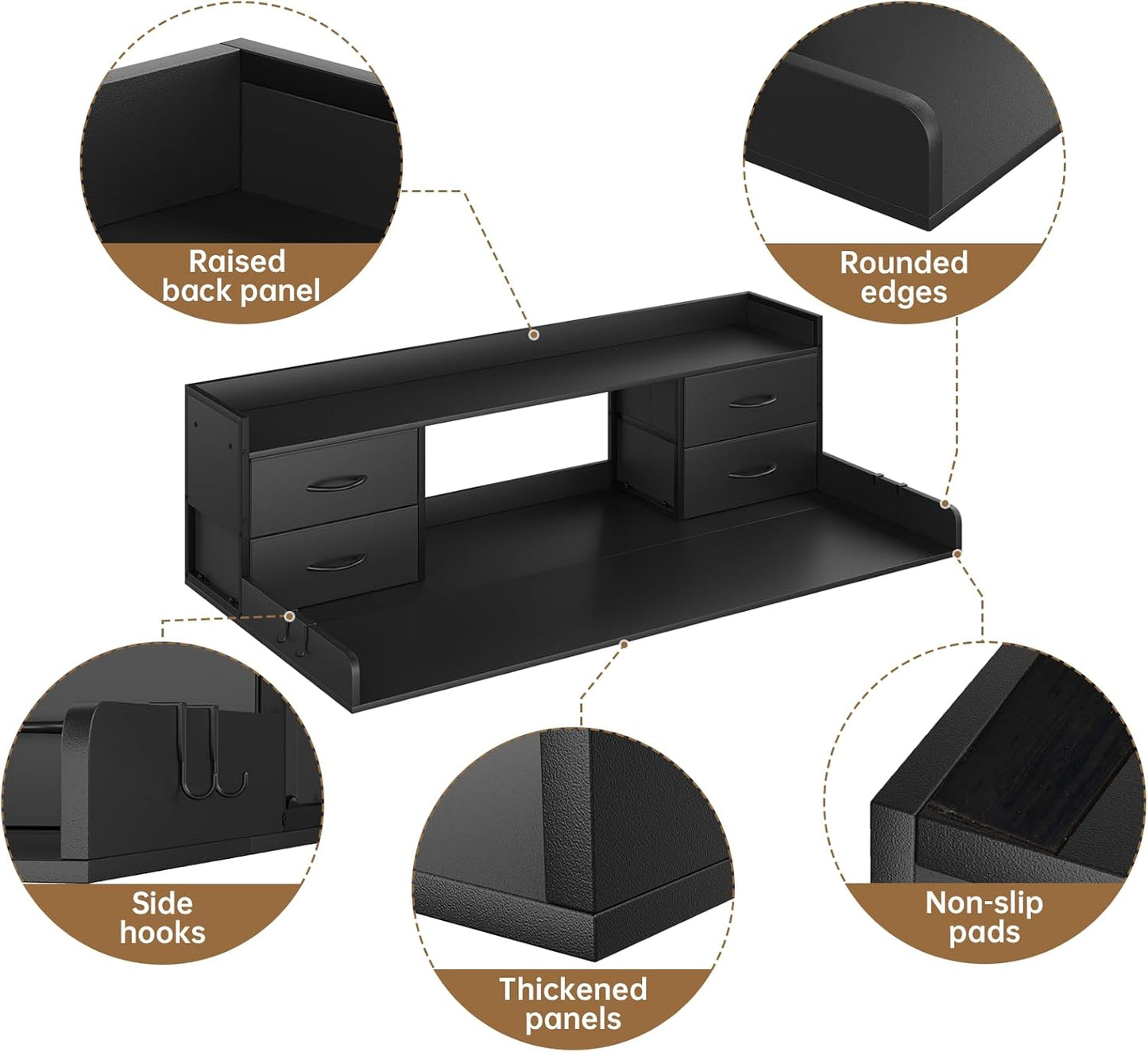 4 Drawers Washer Dryer Countertop with Shelf, 27.5" D x 54" W Laundry Topper with 3.54" High Guardrails and Non-Slip Pads,Extra Storage Organizer for Over Washer and Dryer, Holds 66 Lbs, Black