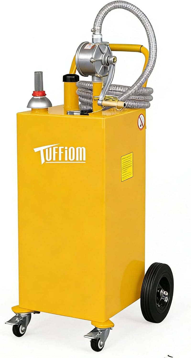 TUFFIOM 30 Gallon Portable Gas Caddy w/Swivel Wheels,Fuel Storage Tank, Gasoline Diesel Can with Fuel Transfer Rotary Hand Siphon Pump for Automobile ATV Car Mower Tractor Boat Motorcycle
