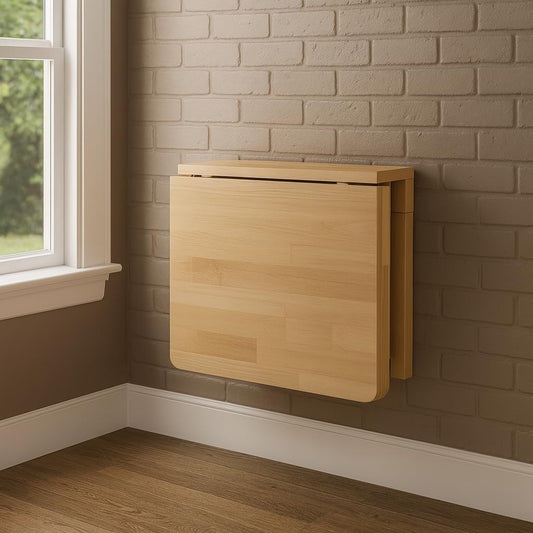 MM MELISEN Wall Desk - 24x16 Inch, Walnut Color Compact Desk for Laundry Room or Kitchen Area. Solid Wood fold-Down Surface for Daily tasks. Stores Flat When not in use