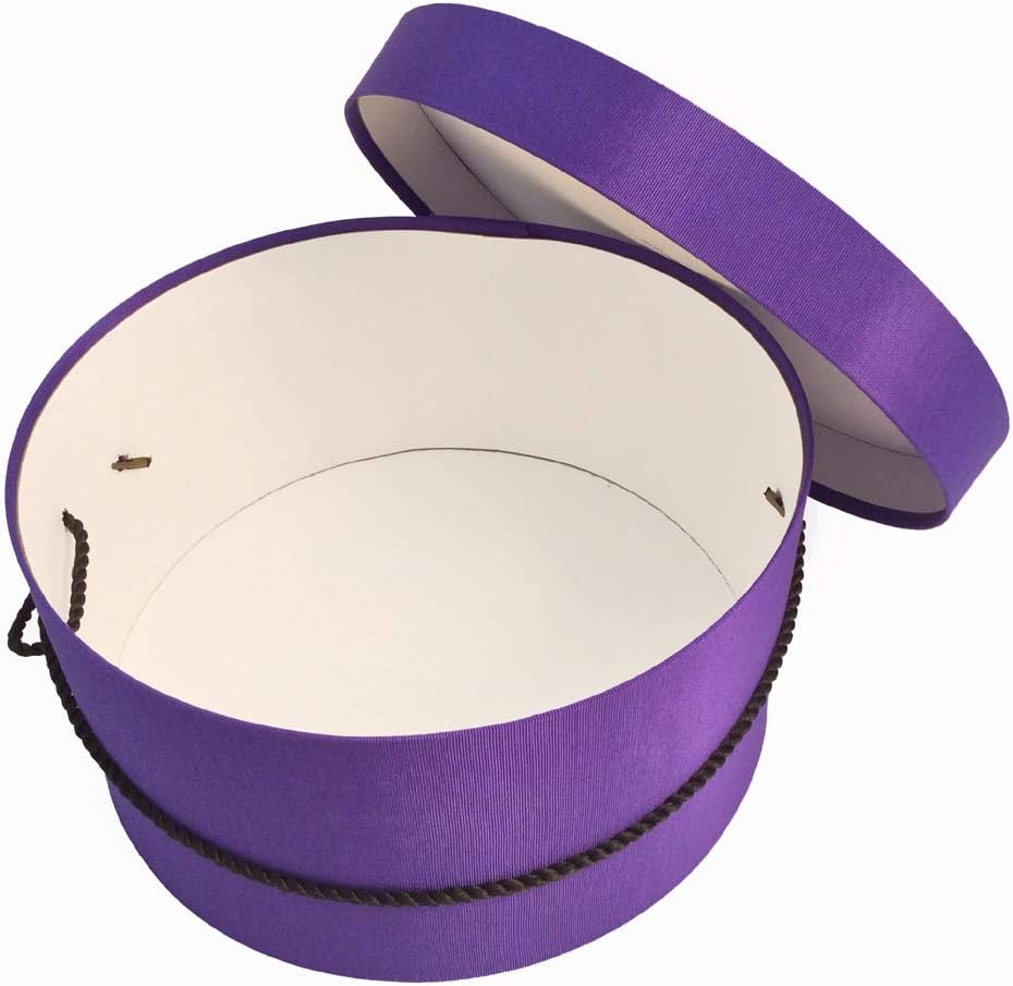 Sarah's Hat Boxes Classic Dark Purple Hat Box – 12.75" x 6.5" (Dia. x Ht.) Handmade in USA – Odorless Non-Toxic Adhesive, Cording Handle – Premium Storage for Hats & Accessories