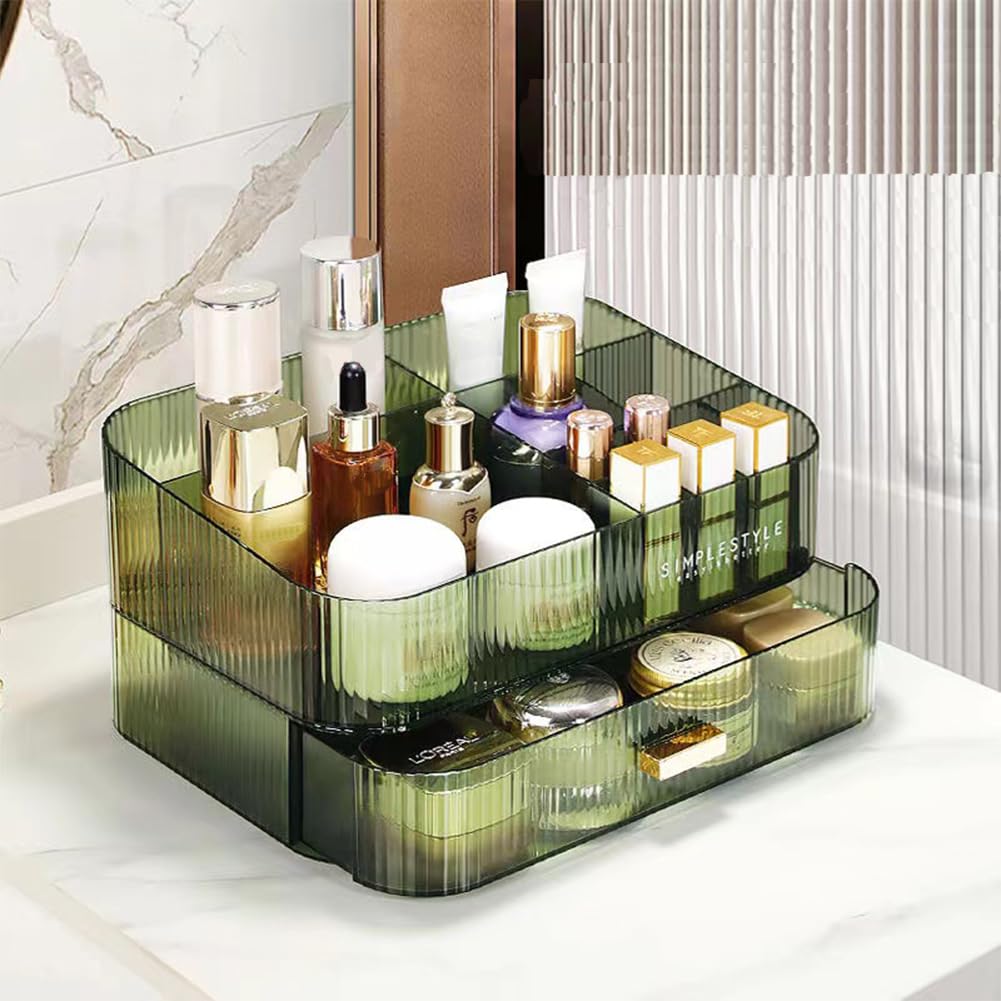 MIUOPUR Stackable Makeup Organizer Drawers, Bathroom Vanity Organizers and Storage, Ideal for Desk and Dresser Countertops, Great for Cosmetics, skincare, Lipsticks, Nail Care -Green