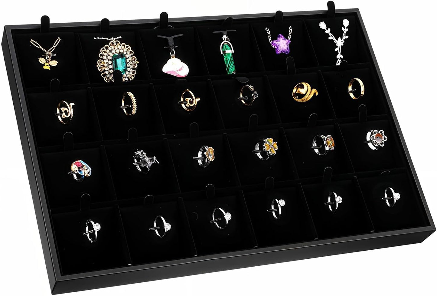 Velvet Jewelry Tray for Drawers Black Jewelrys Display Tray Stackable Jewelry Organizer Trays for Necklace Bracelet Ring Watch