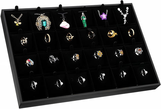 Velvet Jewelry Tray for Drawers Black Jewelrys Display Tray Stackable Jewelry Organizer Trays for Necklace Bracelet Ring Watch