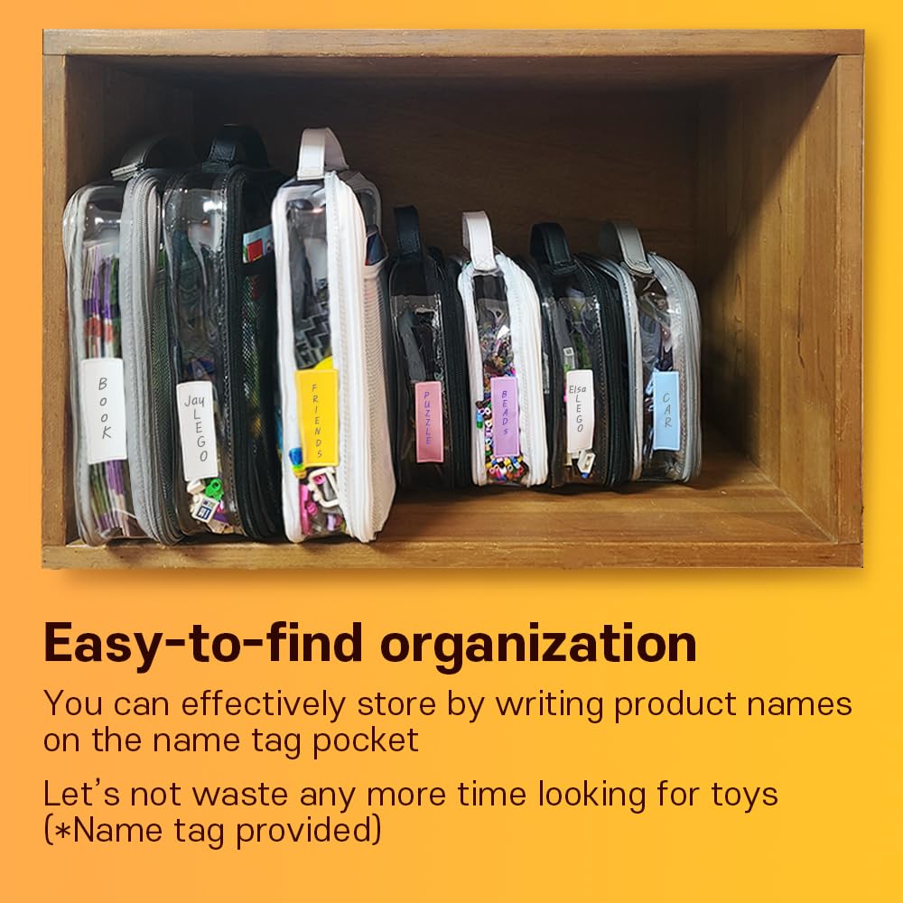 holay 4 Packs PVC Zippered Blocks Set, Toy, Clay, Board game Storage Organizer Case (Name Tag, Manual Pocket) (Black, Large)