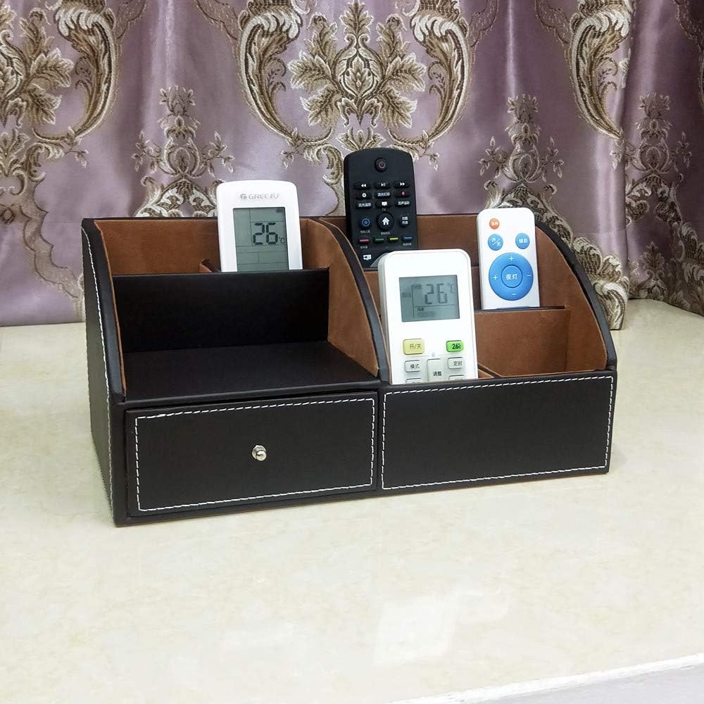NA PU leather Desk Organizer with drawer pen holder for desk Multifunctional home thickened storage box as remote control holder makeup storage organizer HeBen1036