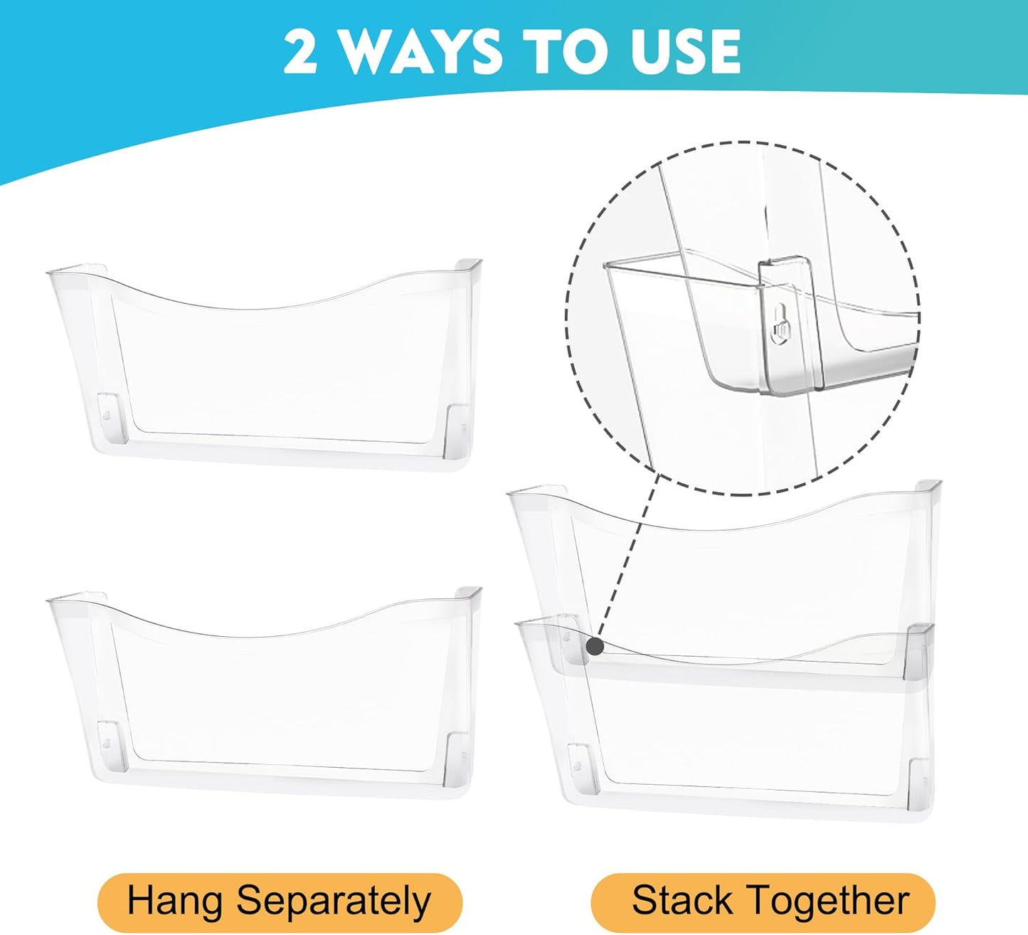 EASEPRES 8 Pack Clear Single Pocket Hanging File Organizer, Plastic Wall Mount Paper Mails Magazines Holder, Mounted Folder Bins for Office, School and Home, 13.85x3.14x6.88 inches