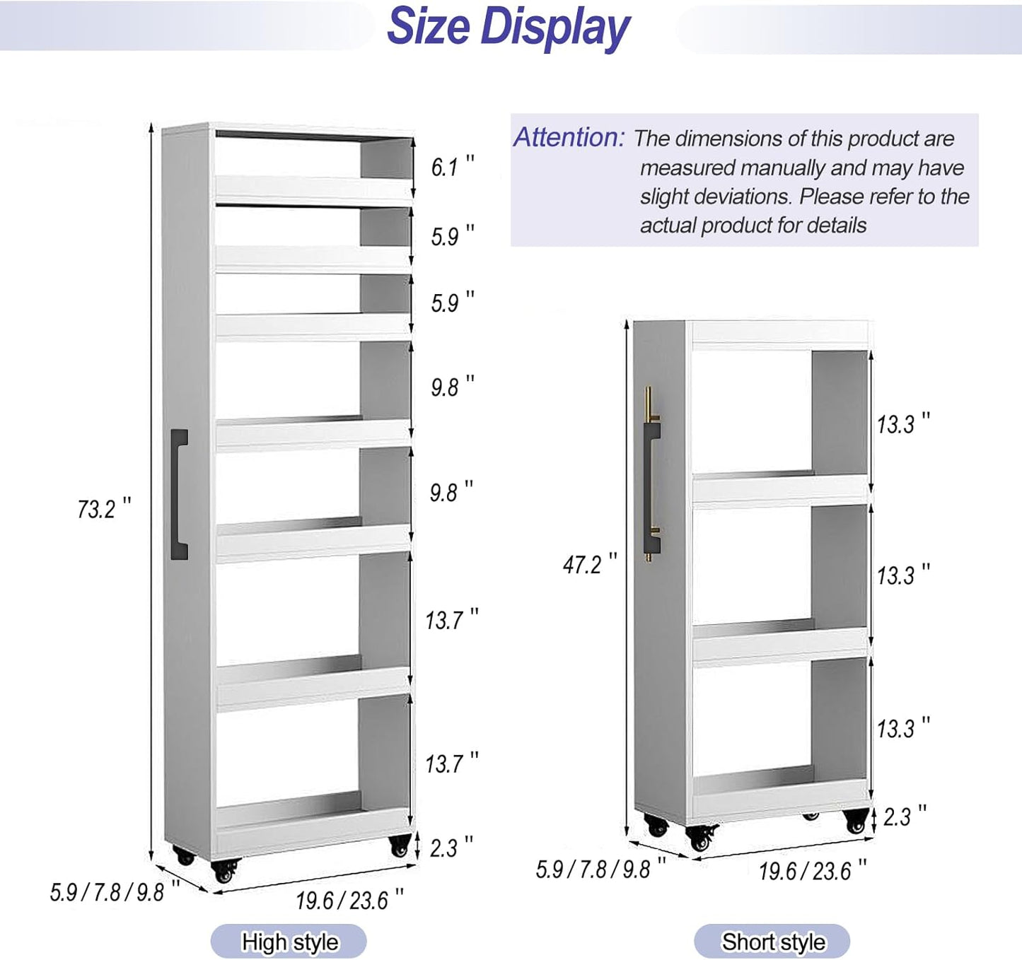 7-Tier Slim Storage Cart, Wooden Rolling Pantry Cabinet with Wheels, Narrow Shelf Organizer for Kitchen, Bakers Rack, Dining Room, Closet, Small Spaces Teak 47.2" H*9.8" W*16.9" D