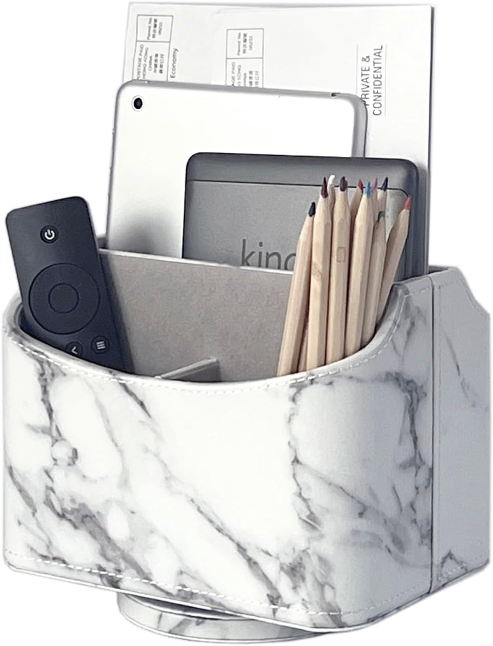 UnionBasic Rotating Desk Organizer, 360 Degree Desk Spinning Caddy, Desktop TV Guide/Mail/Media/Remote Controller Holder Organizer,Marble White