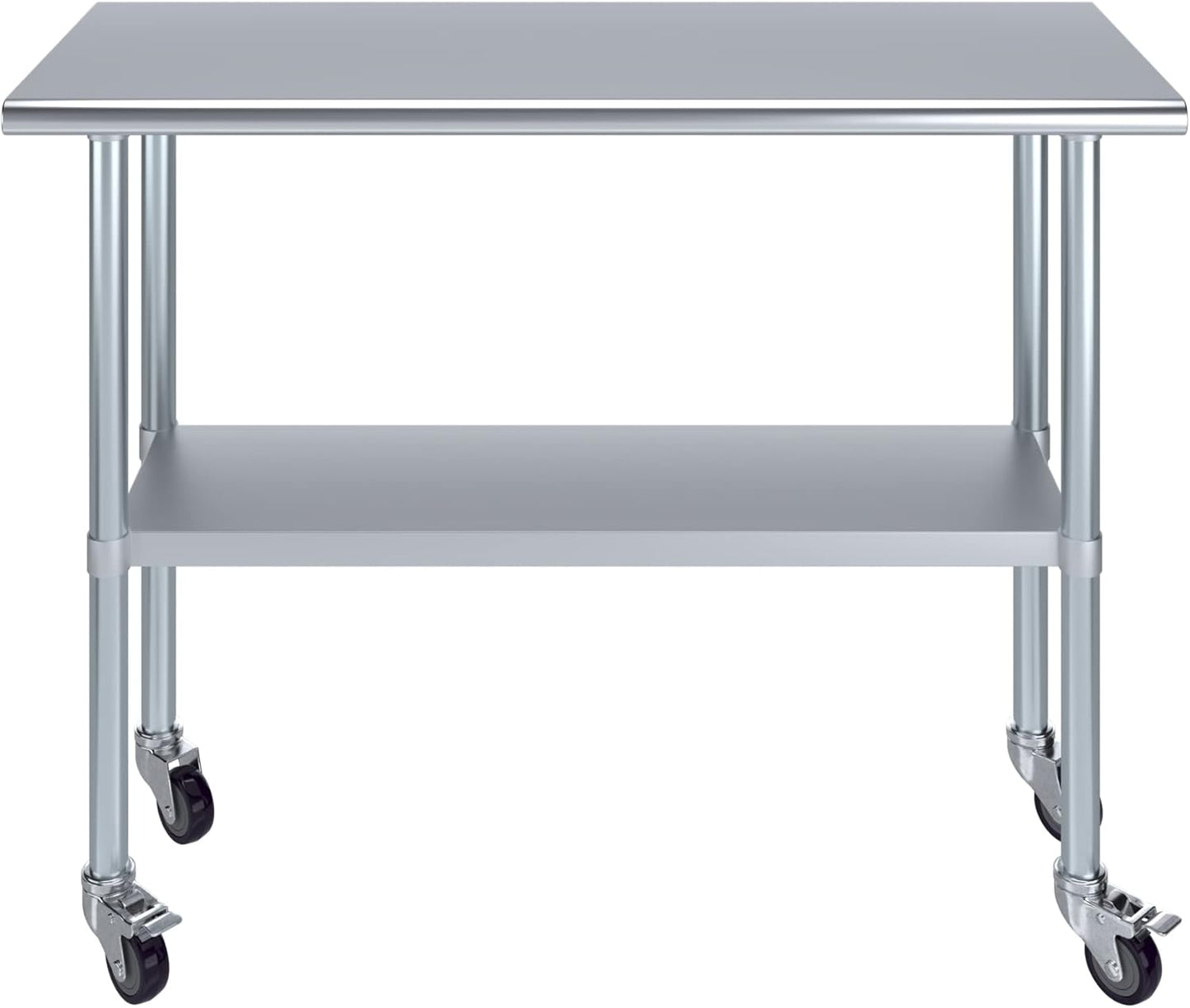 AmGood 48" Long x 18" Deep Stainless Steel Table with Casters