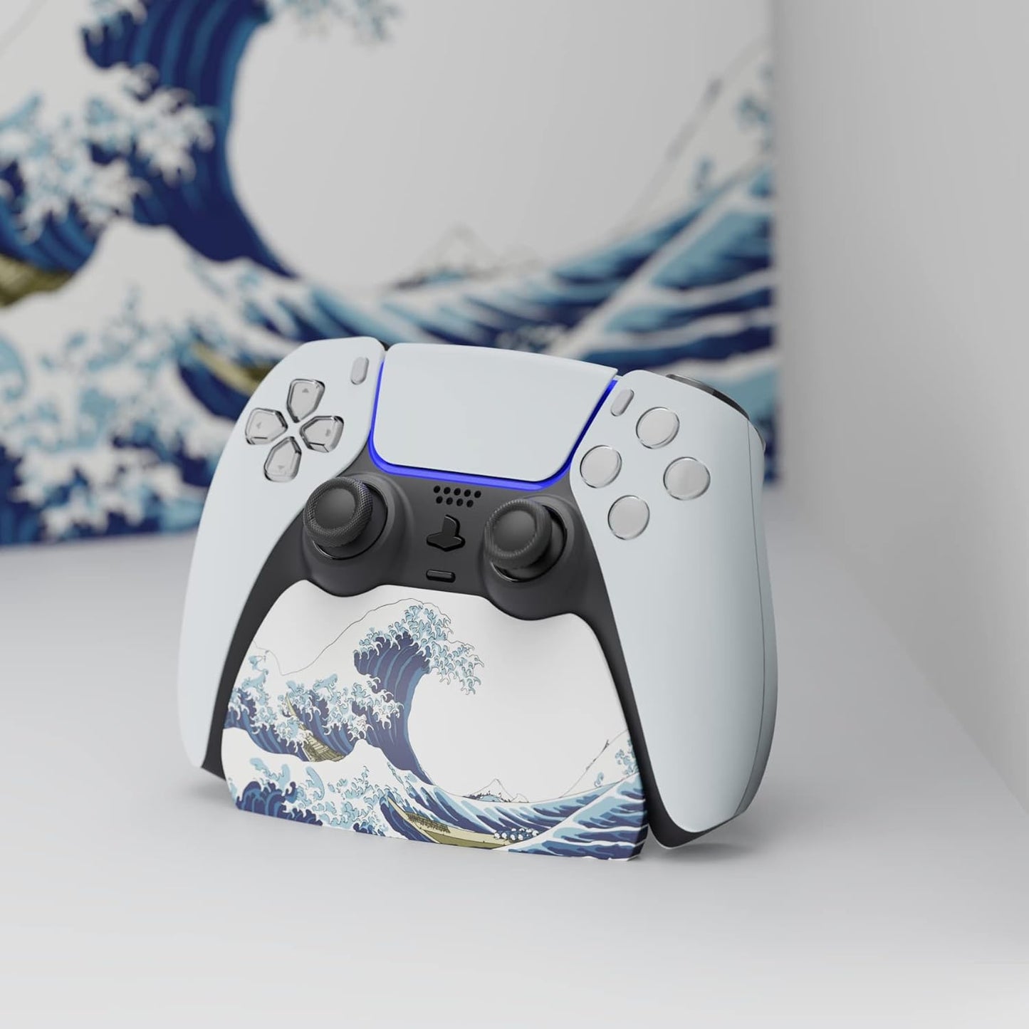 PlayVital The Great Wave Controller Display Stand for ps5, Gamepad Accessories Desk Holder for ps5 Controller with Rubber Pads