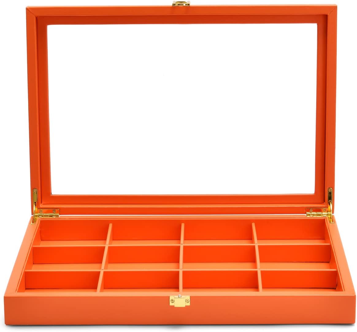 Oirlv Premium Leather Jewelry Organizer Tray with Acrylic Lid Bracelet Bangle Necklace Display Case Drawer Insert 12 Gird Jewelry Case