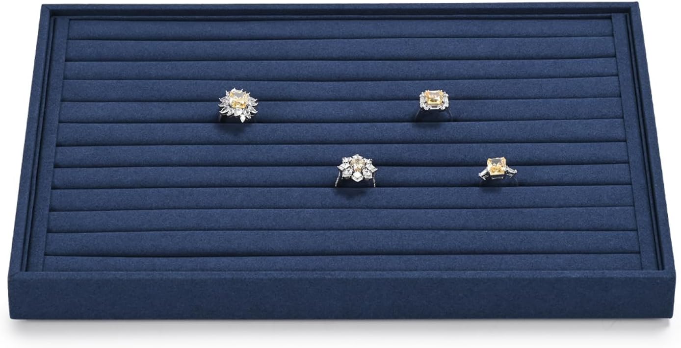 7 Slots Microfiber Jewelry Tray, Ring Display Earring Display Tray, Ring Earrings Studs Tray Showcase Display Jewelry Organizer (Blue)