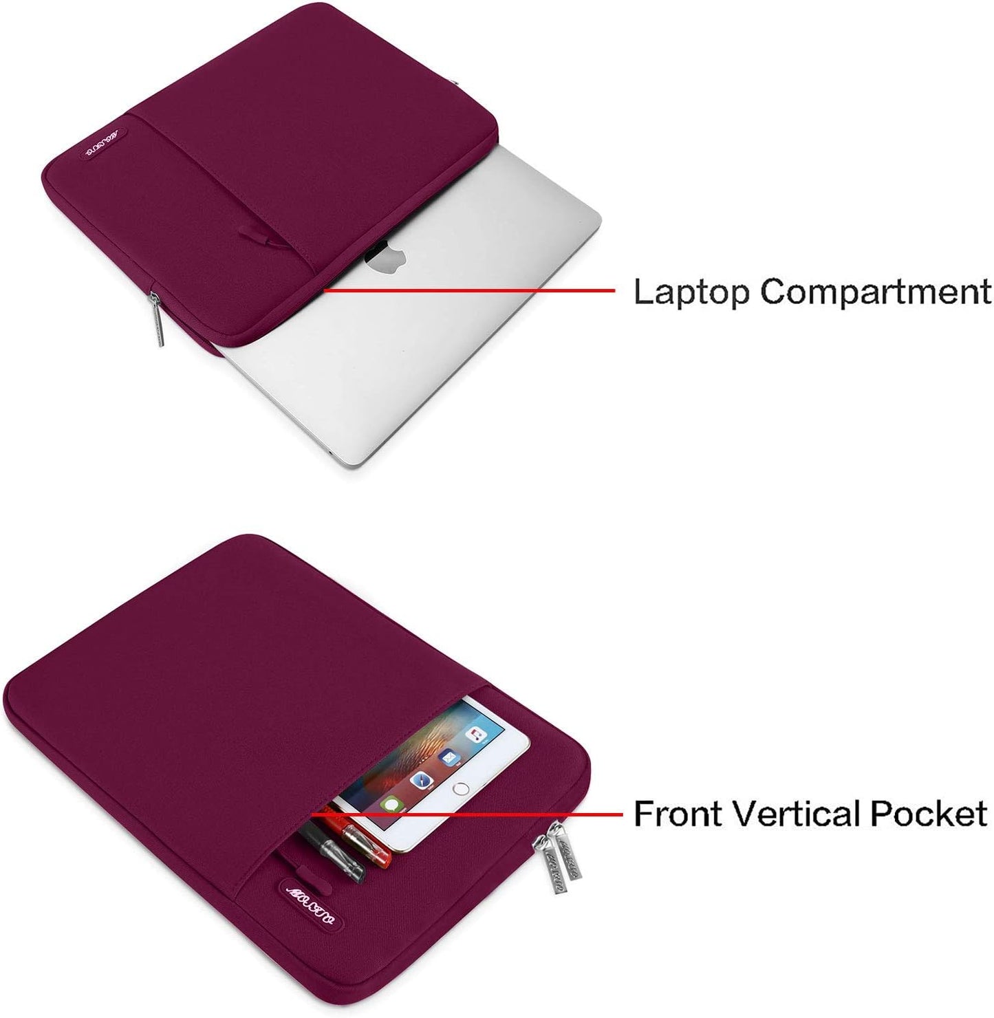 MOSISO Laptop Case 16 inch, 15-15.6 inch Laptop Sleeve Compatible with MacBook Pro 16 M4 M3 M2 M1, HP Acer Dell Lenovo ASUS Notebook, Polyester Vertical Computer Sleeve Bag with Pocket, Wine Red