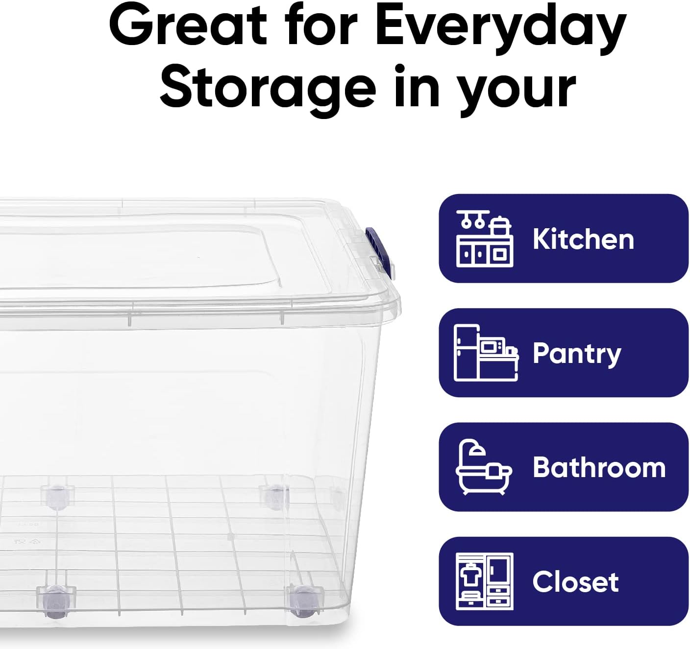 Superio Storage Bins with Lids- Clear Boxes for Organizing, Stackable Plastic Containers- BPA Free, Non-Toxic, Odor Free, Organizer for Home, Office, Dorm (6 Pack, 85 Qt (Wheeled))