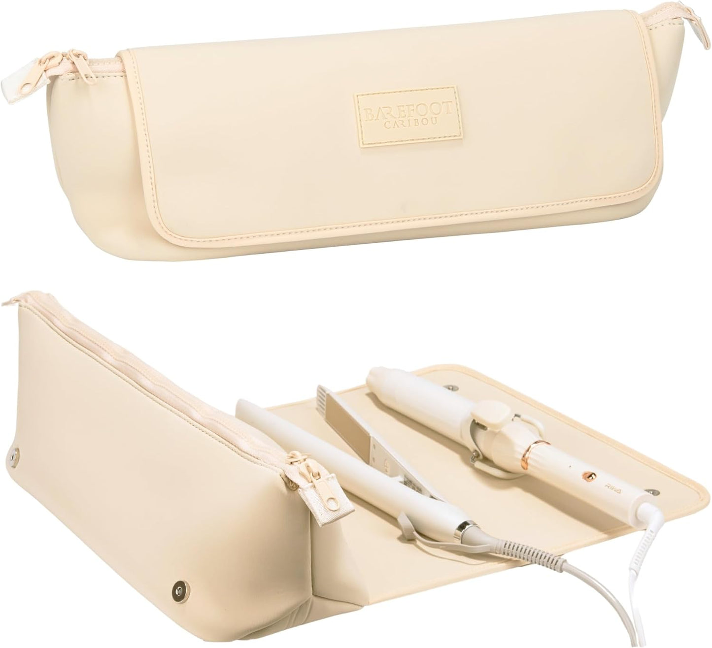 BAREFOOT CARIBOU Hair Tools Travel Bag and Heat Resistant Mat for Flat Irons, Straighteners, Curling Iron, and Haircare Accessories, 2-in-1 design, with Interior Pockets, Portable Organizer