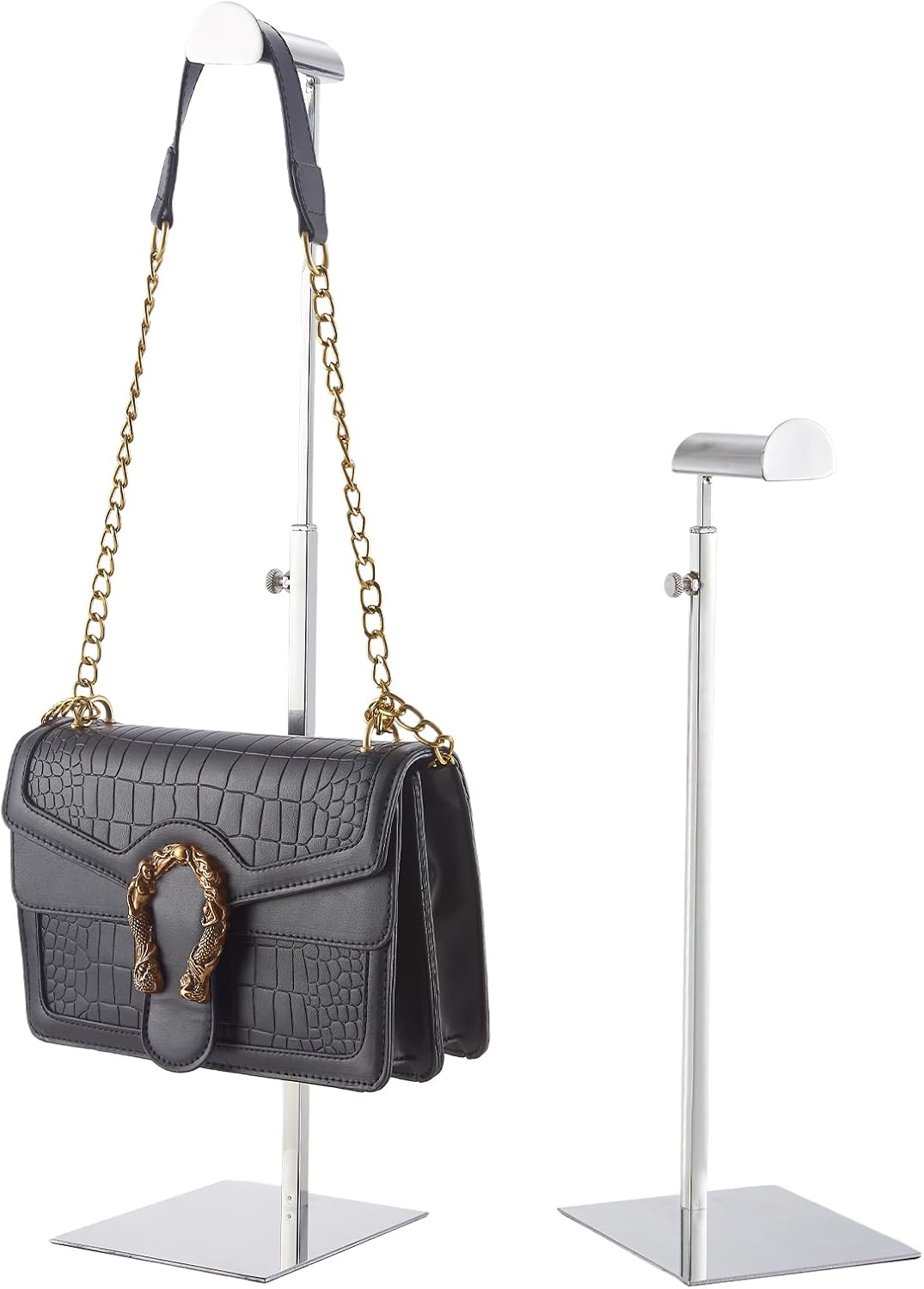 Purse Display Stand 2pack Solid Bag Display Rack Counter Purse Organizer Adjustable Height Stainless Steel Hangbag Display Stand… (Sliver)