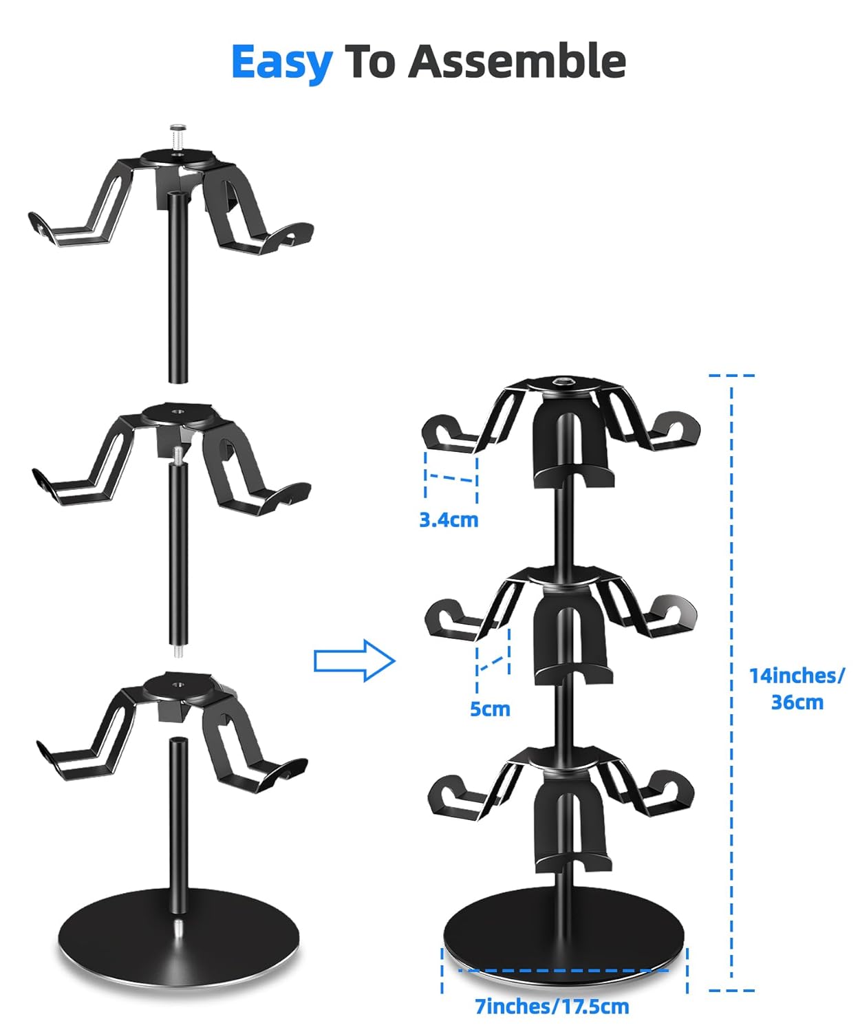 Aluminum Alloy Controller Holder 3 Layers,360 Degree Rotation Tier,Gaming Controller Stand for Xbox PS5 PS4 Switch,Headphone Stand,Headset Holder & Desk Mounts for 9 Packs Controller