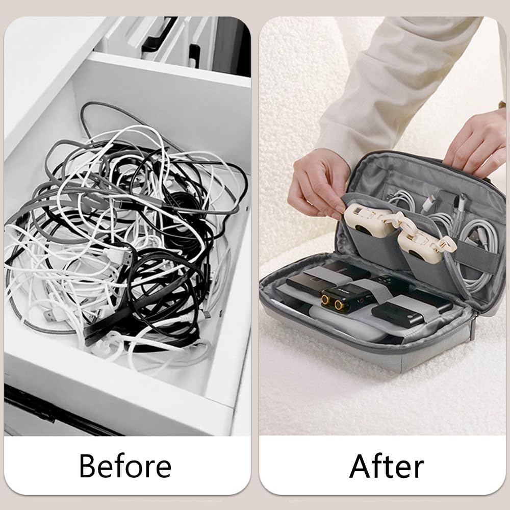 Kaxich Travel Electronics Organizer, Electronics Accessories Bag Portable Cable Organizer Case Waterproof Universal for Adapters Memory Cards, USB Cables (Beige)