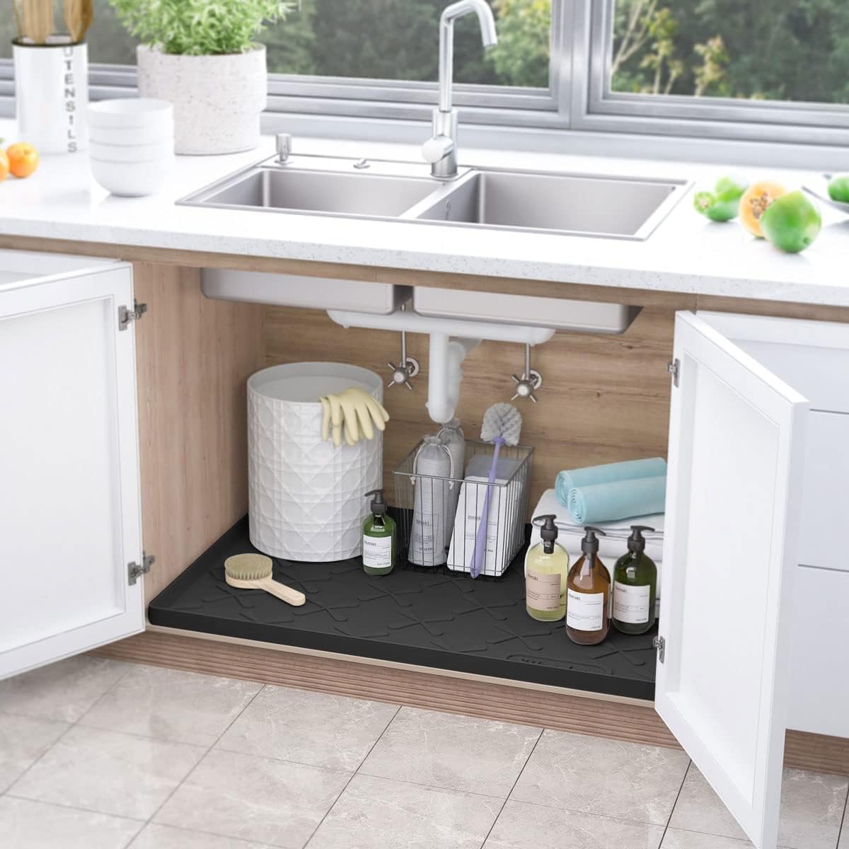 SIKADEER 28" x 19" Under Sink Mat Waterproof, Silicone Mat Kitchen Drawer Shelf and Cabinet Liner, Sink Protector for Kitchen Organizers and Storage, Boot Tray Pet Food Mats